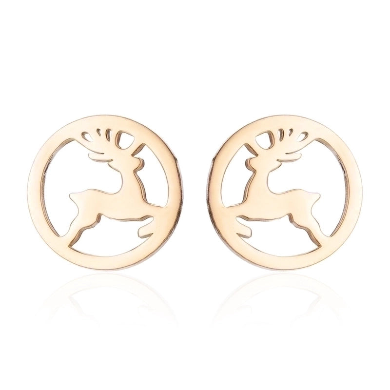 Minimalist Christmas Tree Heart Shape Elk Stainless Steel Plating Hollow Out Ear Studs 1 Pair
