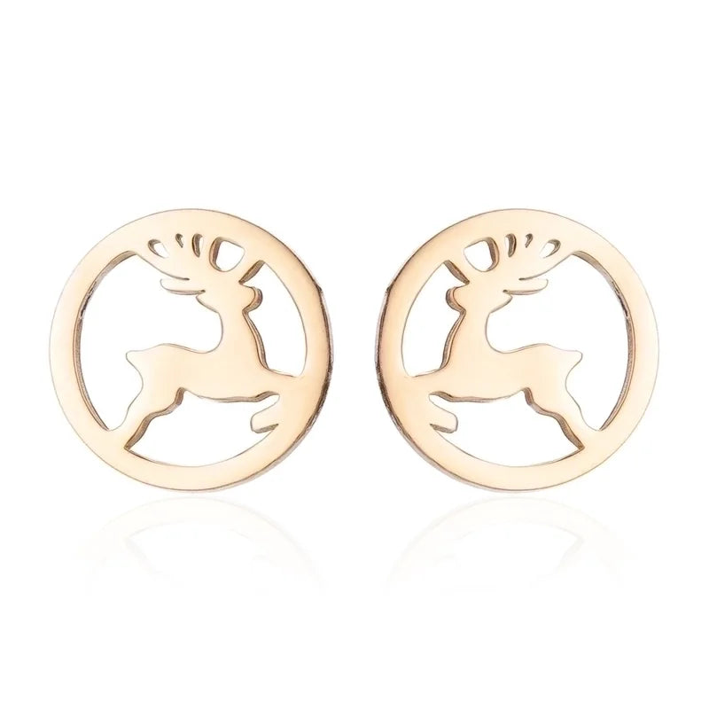 Minimalist Christmas Tree Heart Shape Elk Stainless Steel Plating Hollow Out Ear Studs 1 Pair