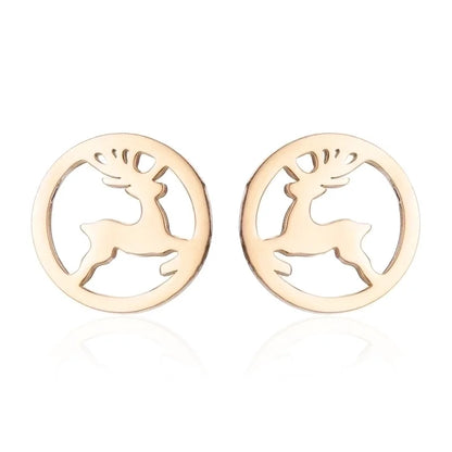 Minimalist Christmas Tree Heart Shape Elk Stainless Steel Plating Hollow Out Ear Studs 1 Pair