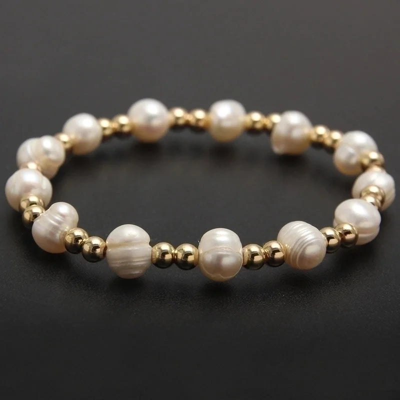 Minimalist Geometric Color Block Stainless Steel Artificial Pearl Plating 18k Gold Plated Bracelets