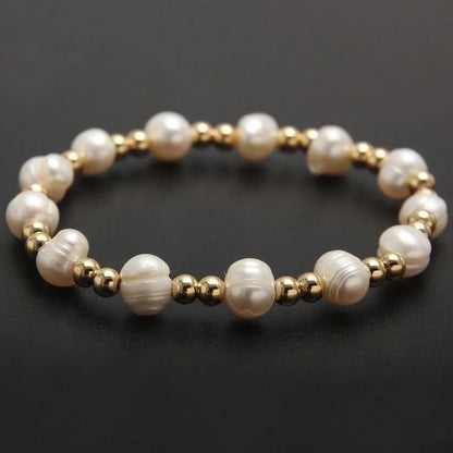 Minimalist Geometric Color Block Stainless Steel Artificial Pearl Plating 18k Gold Plated Bracelets