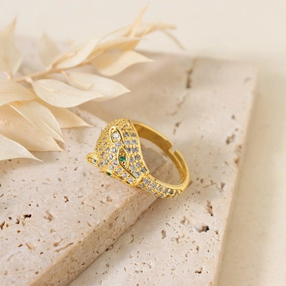 Sweet Round Copper Plating Inlay Rhinestones 18k Gold Plated Open Rings