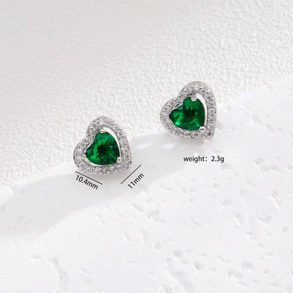 Glam Heart Shape 304 Stainless Steel Copper Zircon Inlay Earrings Necklace