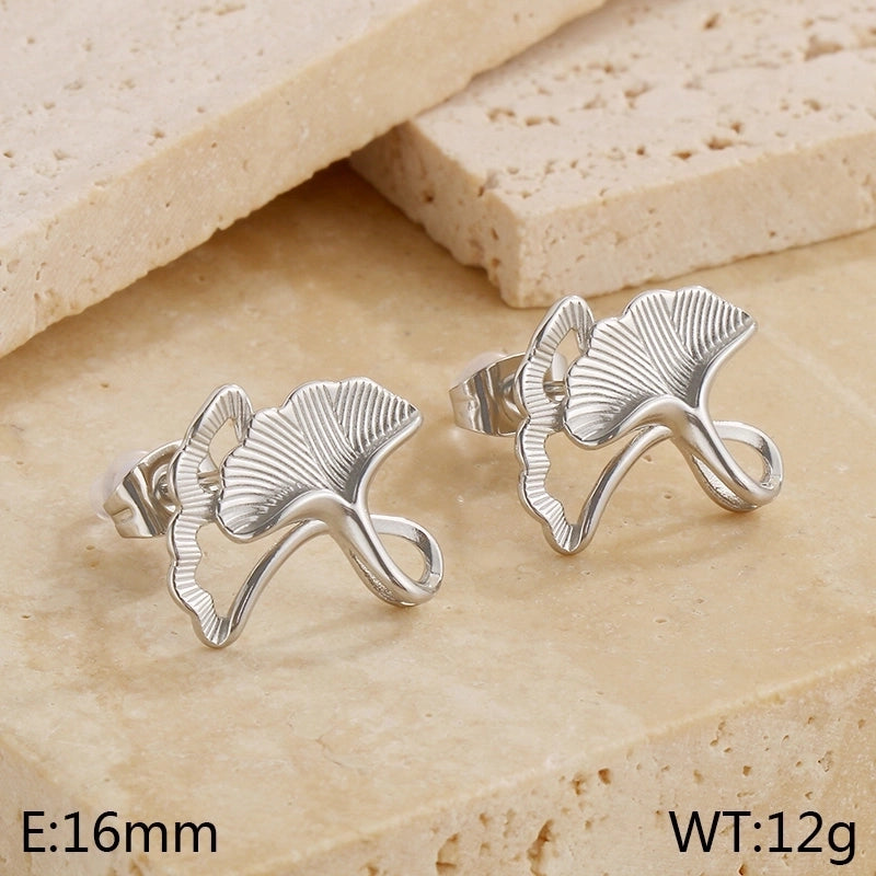 1 Pair Casual Vintage Style Ginkgo Leaf Inlay 304 Stainless Steel Pearl 18K Gold Plated Ear Studs