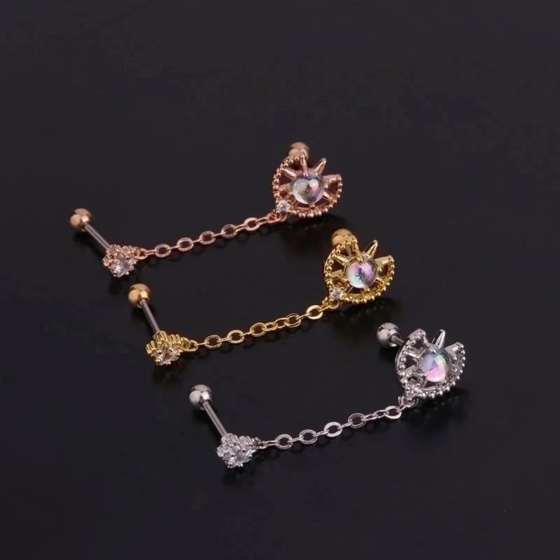 Ear Cartilage Rings & Studs Fashion Geometric 316L Stainless Steel Copper Inlaid Zircon