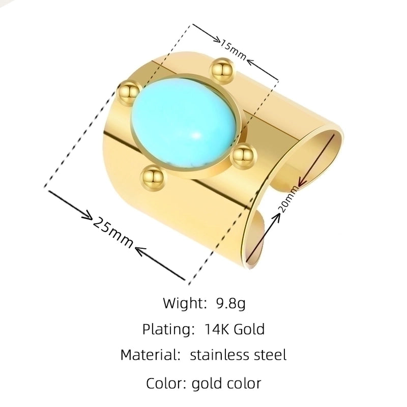 Fashion Round Square 304 Stainless Steel Artificial Gemstones 14K Gold Plated Plating Inlay Open Ring