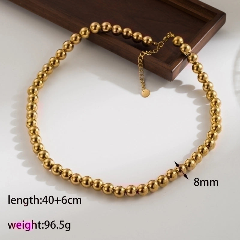 IG Style Basic Round 304 Stainless Steel 18K Gold Plated Beaded Plating Stainless Steel Jewelry Sets