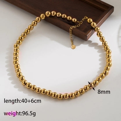 IG Style Basic Round 304 Stainless Steel 18K Gold Plated Beaded Plating Stainless Steel Jewelry Sets