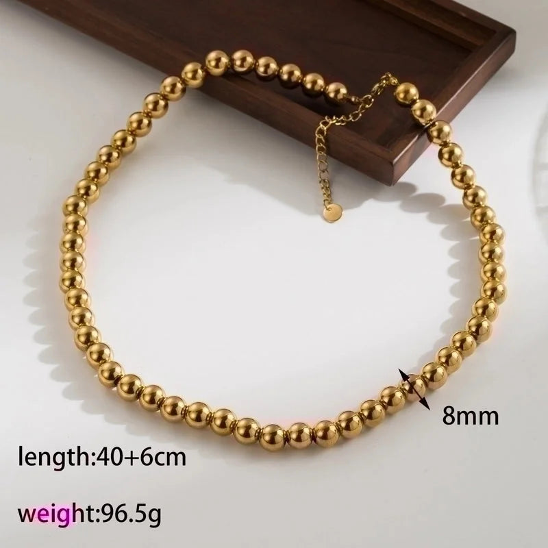 IG Style Basic Round 304 Stainless Steel 18K Gold Plated Beaded Plating Stainless Steel Jewelry Sets