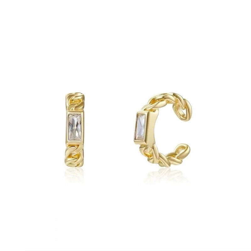 1 Pair IG Style French Style Geometric Copper Zircon 24K Gold Plated Hoop Earrings Ear Cuffs