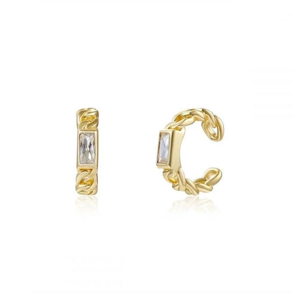 1 Pair IG Style French Style Geometric Copper Zircon 24K Gold Plated Hoop Earrings Ear Cuffs