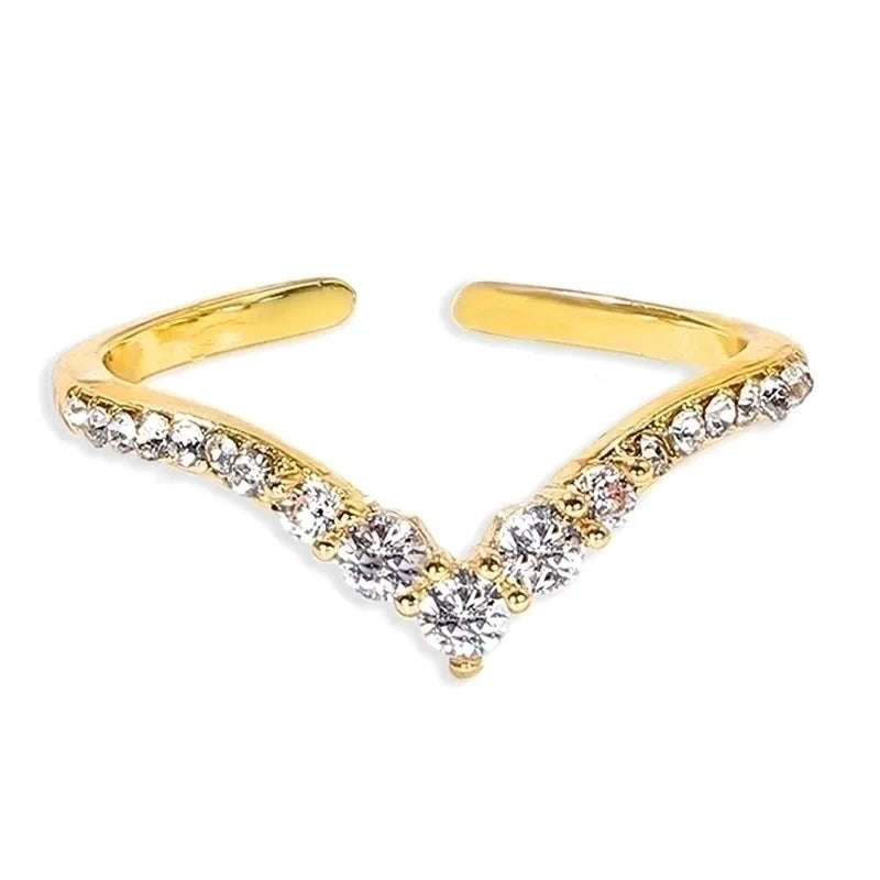 Geometric Silver Transparent Rhinestone Inlaid Series Open Copper Inlaid Zirconium Ring