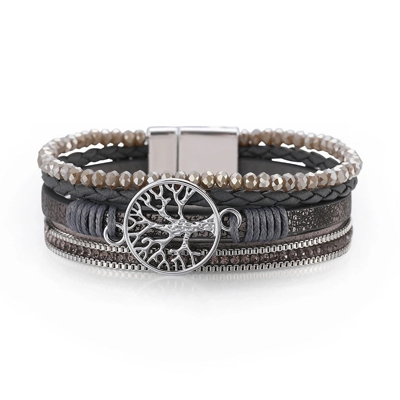 Retro Geometric Life Tree Leather Women's Wristband