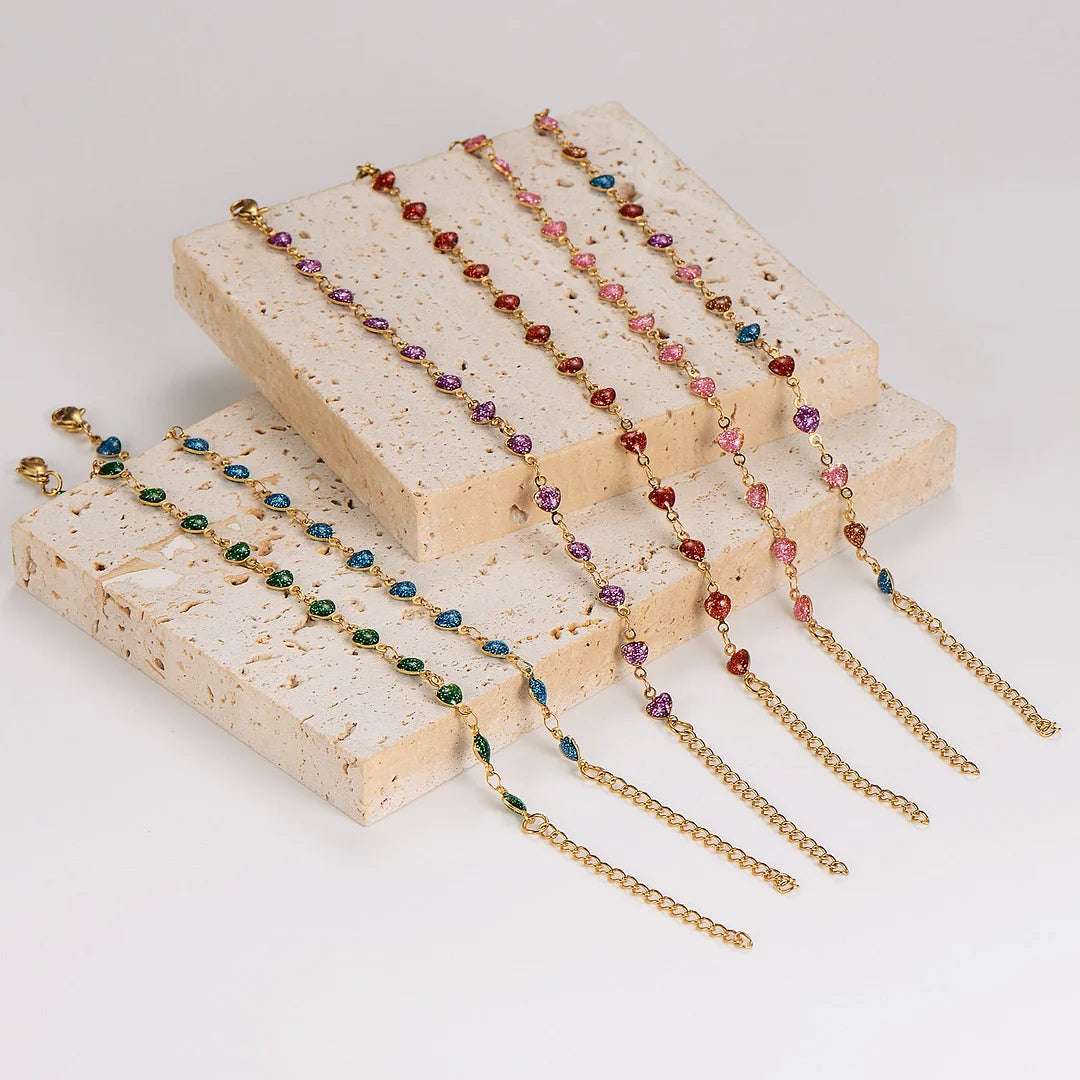 Women Minimalist Tennis / Diamond Line Heart Heart Stainless Steel Electroplating Bracelets