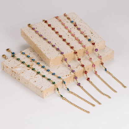 Women Minimalist Tennis / Diamond Line Heart Heart Stainless Steel Electroplating Bracelets