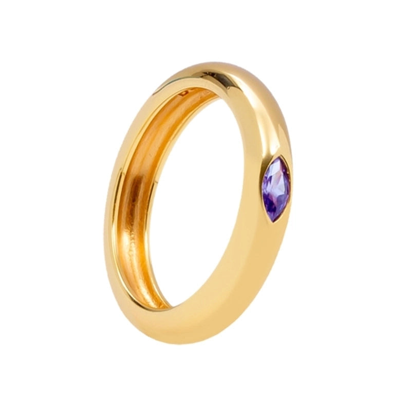European And American Inlaid Multicolor Zircon 18k Gold-plated Smooth Copper Ring