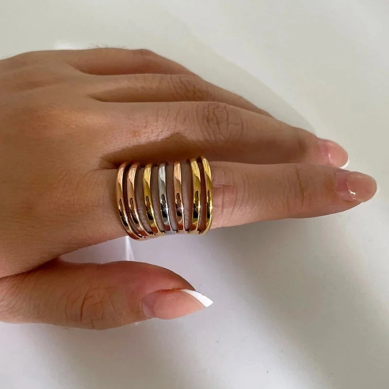 IG Style Modern Style Color Block 316L Stainless Steel 18K Gold Plated Plating Rings