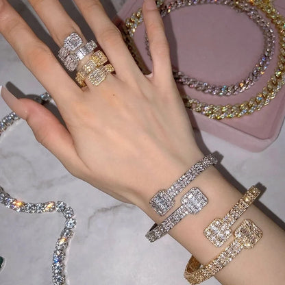 Copper Inlay Square Zircon Rings