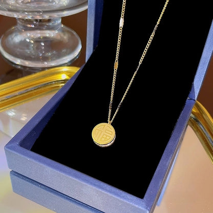 Elegant Classic Style Geometric Moon Bow Knot Titanium Steel Zircon Pendant Necklace