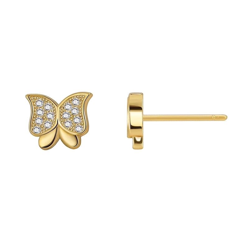 1 Pair Minimalist Classic Style Butterfly Plating Inlay Brass Zircon 18K Gold Plated Ear Studs
