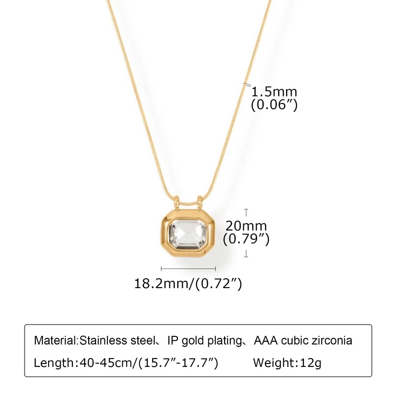 Retro Square 201 Stainless Steel Glass 18K Gold Plated Inlay Pendant Necklace
