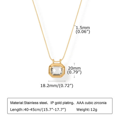 Retro Square 201 Stainless Steel Glass 18K Gold Plated Inlay Pendant Necklace