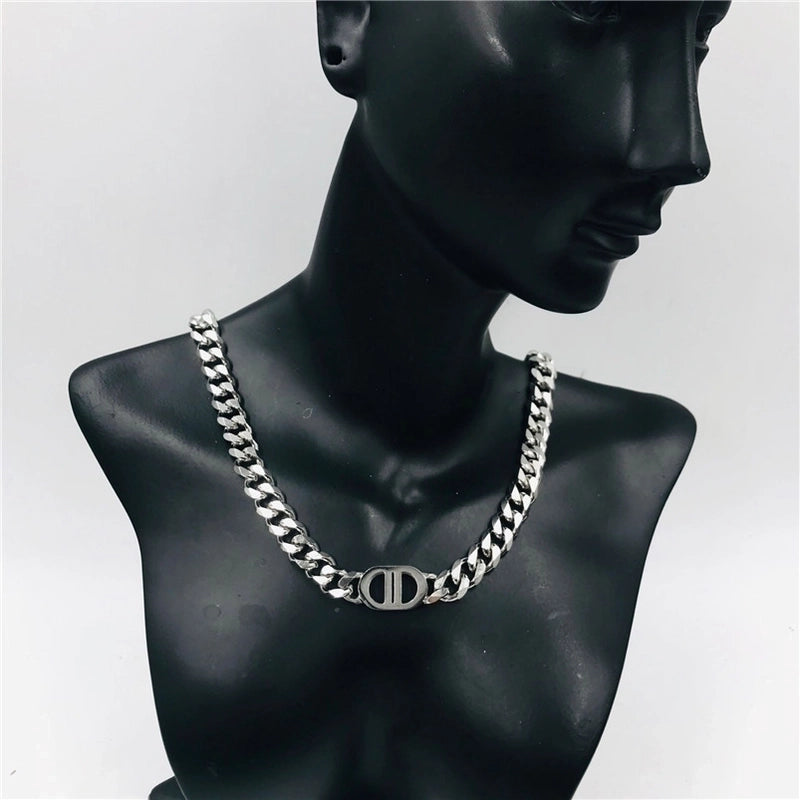304 Stainless Steel Retro Inlaid Gold Geometric Necklace