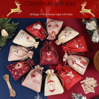 Christmas Bag Linen Drawstring Colorful Cartoon Gift Bag Amazon Christmas Suit 24 Candy Gift Bags
