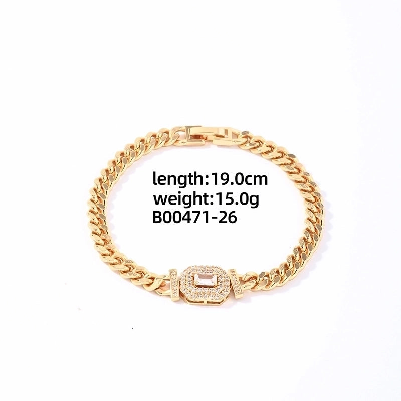 304 Stainless Steel Copper K Gold Plated Lady Shiny Plating Inlay Oval Zircon Bracelets