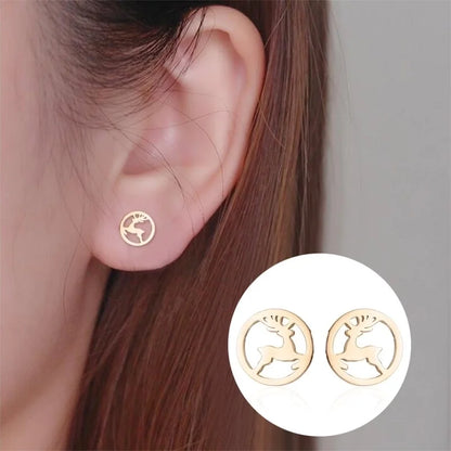 Minimalist Christmas Tree Heart Shape Elk Stainless Steel Plating Hollow Out Ear Studs 1 Pair