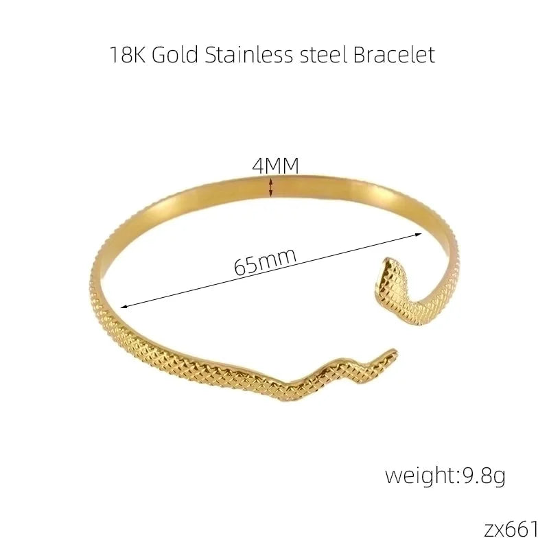 INS Style Cross Snake 304 Stainless Steel 18K Gold Plated Bangle In Bulk