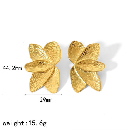 1 Pair Elegant Retro Flower Petal 304 Stainless Steel Drop Earrings