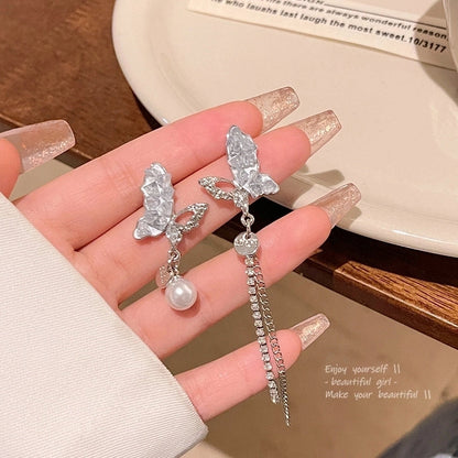 Fashion Geometric Star Flower Imitation Pearl Alloy Tassel Women\'s Drop Earrings 1 Pair