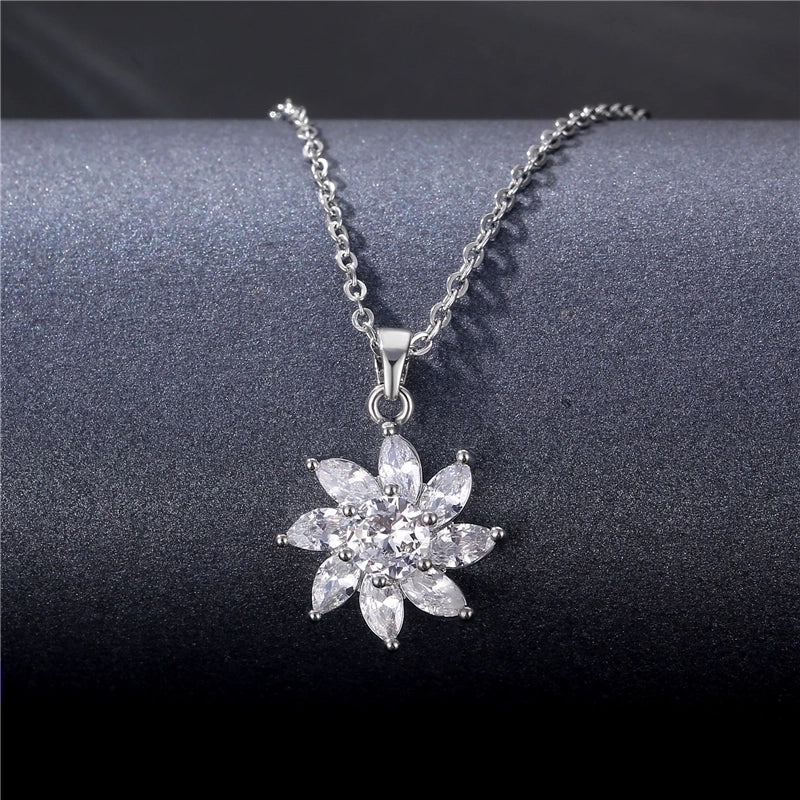 Stainless Steel Titanium Steel White Gold Plated Minimalist Plating Inlay Water Droplets Flower Zircon Pendant Necklace