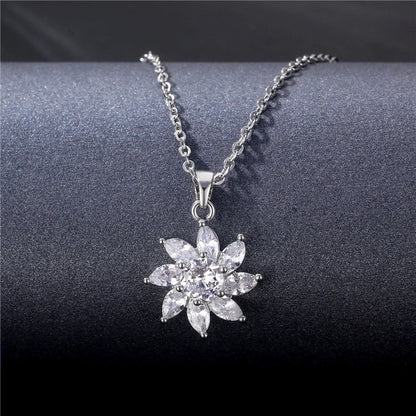 Stainless Steel Titanium Steel White Gold Plated Minimalist Plating Inlay Water Droplets Flower Zircon Pendant Necklace