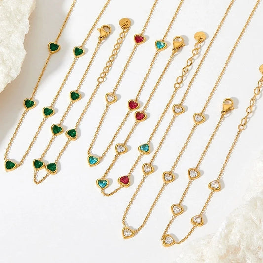 Sweet Heart Shape Stainless Steel Titanium Steel Plating Inlay Zircon Bracelets Necklace