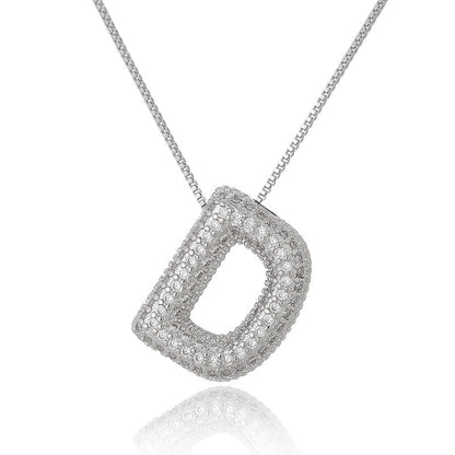 Copper Inlay Letter Zircon Pendant Necklace