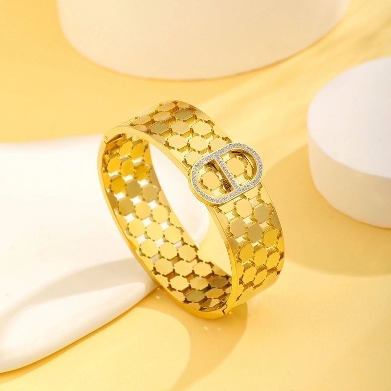 Exaggerated Luxurious Classic Style Life Tree Titanium Steel Inlay Rhinestones 18K Gold Plated Women's Bangle