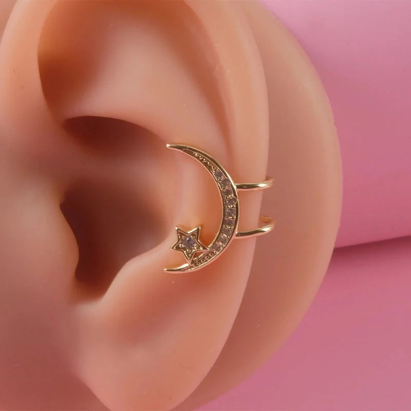 2 Pieces Casual Star Moon Polishing 304 Stainless Steel Zircon 18K Gold Plated Stainless Steel Earrings