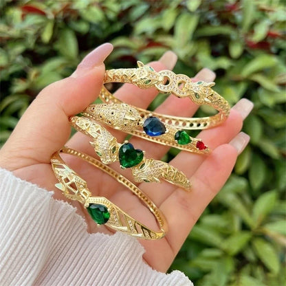 Copper 18K Gold Plated Inlay Geometric Zircon Bangle