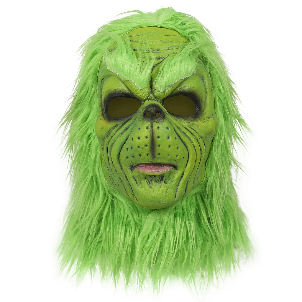 Mask 2023 Christmas Green Furry Monster Gloves Cosplay Santa Hat The Grinch