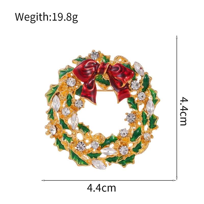 Cute Pin Christmas Tree Wreath Zinc Alloy Enamel Plating Inlay Rhinestones Unisex Brooches