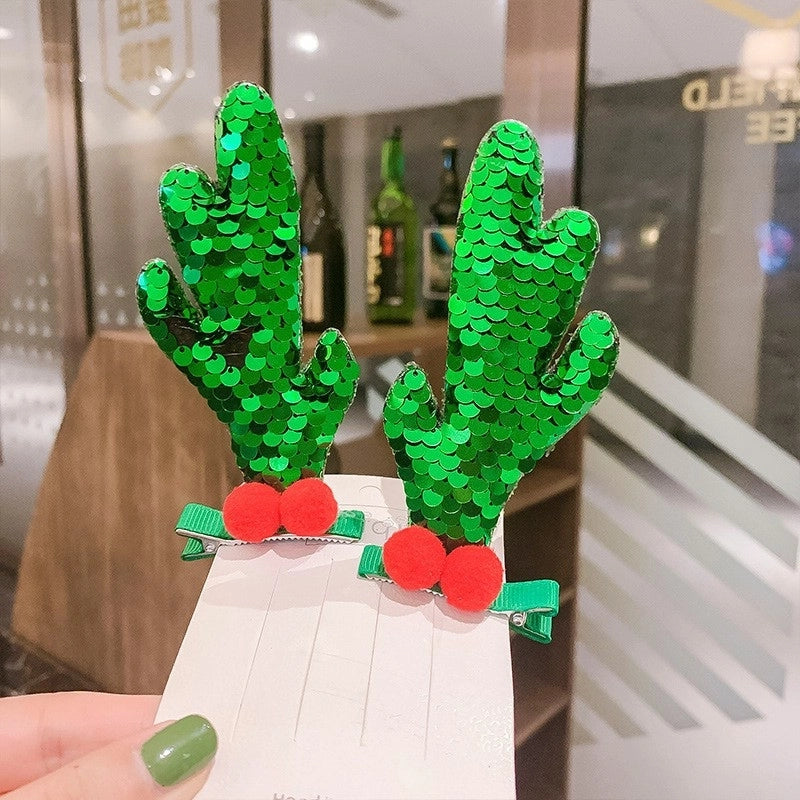 Cartoon Style Christmas Tree Antlers Sequin Sequins Hair Clip 1 Pair