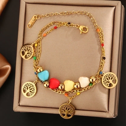 Vintage Style Novelty Classic Style Star Life Tree Butterfly 304 Stainless Steel Turquoise Rhinestone Artificial Rhinestones Turquoise 18K Gold Plated Plating Inlay Bracelets Anklet