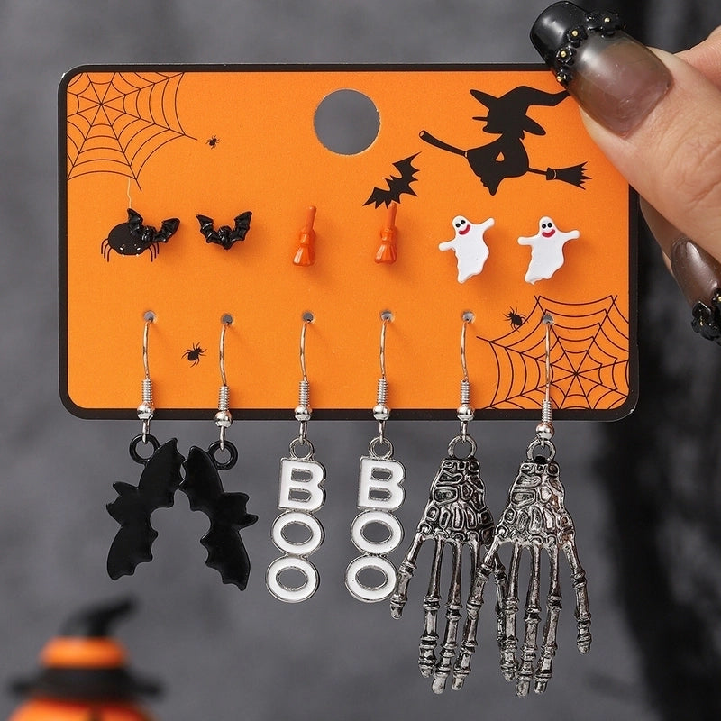 1 Set Cartoon Style Cute Halloween Pattern Pumpkin Skull Plating Alloy Drop Earrings Ear Studs