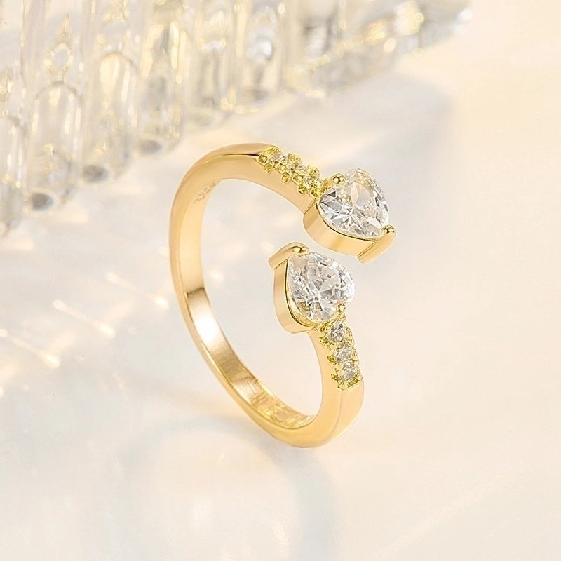 Minimalist Heart Shape Copper Open Ring Plating Zircon Copper Rings