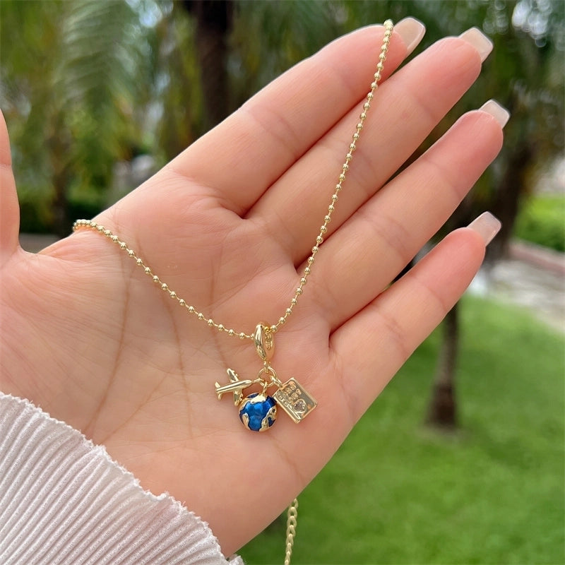 Multi-Style Copper Plating 18K Gold Full Diamond Zircon Travel Around The World Travel Style Series Clip Bead Necklace Necklace Suitable For Daily Wear Of All Ages Suitable For Gifts Original New Arrivals