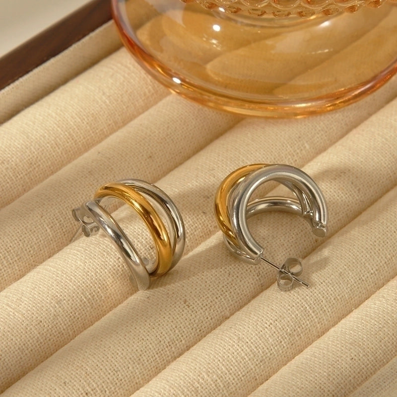 1 Pair Minimalist Classic Style C Shape Plating 304 Stainless Steel 18K Gold Plated Ear Studs