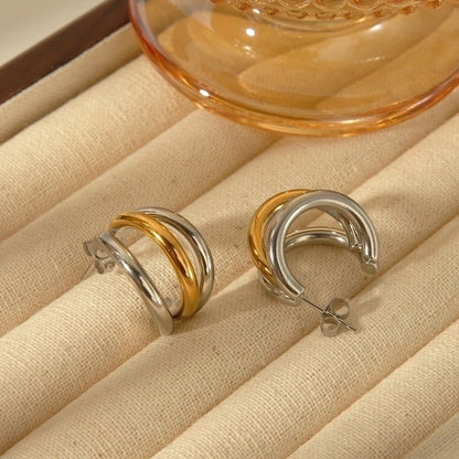 1 Pair Minimalist Classic Style C Shape Plating 304 Stainless Steel 18K Gold Plated Ear Studs