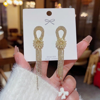 Fashion Heart Shape Bow Knot Copper Inlay Zircon Drop Earrings 1 Pair